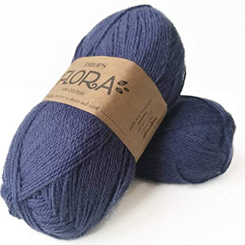 DROPS Flora 10 UNI Indigo 4 ply Alpaca and Wool Knitting and Crochet Yarn