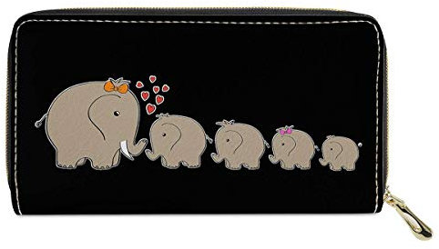 chaqlin PU Leder Lange Reißverschluss Brieftaschen Elefant Familienmuster Damen Geldbörse weibliches Geschenk