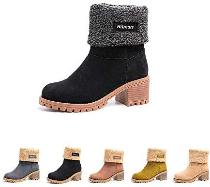 Hitmars Stivali Donna Invernali Stivaletti Camoscio Boots Stivali Foderati Caldi Scarpe Eleganti Comodi Moda Nero EU 35