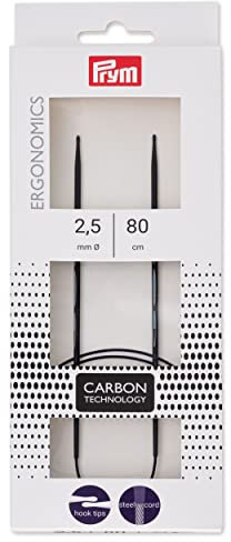 Prym 215301 Ergonomische Rundstricknadel 215 301 Carbon 2,5/80, Kunststoff, schwarz, 2,5 mm