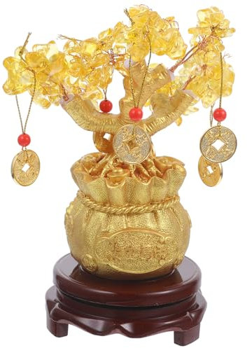 Feng Shui Citrino Árbol de Dinero Escritorio Árbol de Dinero Dorado Estilo Bonsai Decoración Árbol de la Suerte Adornos para Decoración Hogar Oficina Tienda ( )