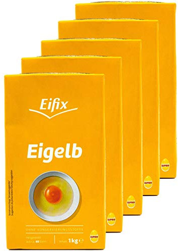 Eifix - 5er Pack Eigelb flüssig hergestellt aus ca. 60 Eiern 1 kg Packung - Eipro flüssiges Eigelb ohne Konservierungsstoffe (pasteurisiert)