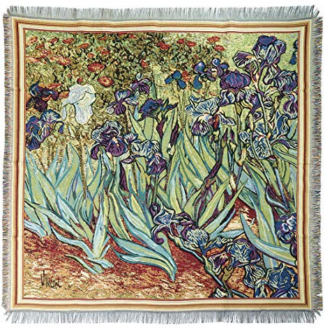 Belgian Tapestries gewebte Decke, Tischdecke Gobelin Iris- V. Gogh 140x 140 cm