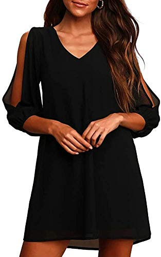 Brosloth Robe Femme Chic et Èlégante, Jupe D'été Casual en Mousseline à Épaules Dénudées, RobeBohèmes Taille Haute à Manches Longues, Mini Col V Robe de Cocktail Noir XL