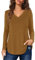 Florboom Women's Tops Loose V-Neck Long Sleeved T-shirt Plain Swing Tunic Shirts Brown Size 16 18