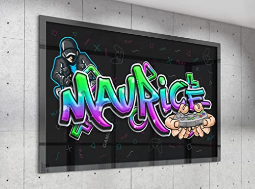 timalo Cooles Poster Gamer mit Namen Gaming Bild für Teenager Jungs und Mädchen Zimmer Graffiti Wandbild personalisiert poster1-Motiv10-B100xH61cm