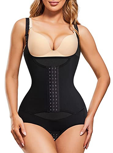 Gotoly Waist Trainer Bodysuit Shapewear for Women Firm Tummy Control Shaping Bodysuits Fajas Colombianas Full Body Shaper Butt Lifter Slimming Open Bust Corset with Adjustable Straps (L, Black)