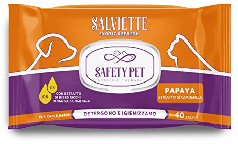 Safety pet Exotic Refresh Salviette per Cane/Gatto 40 Pezzi Papaya Estratto di Camomilla