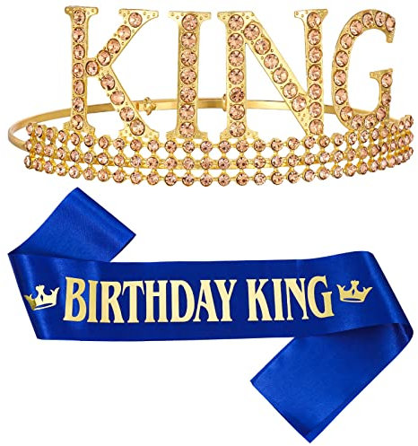 Popuppe 2 Stück Geburtstag König Krone Geburtstag Junge Schärpe Einstellbare Geburtstag König Krone Happy Birthday King Happy Birthday Party Supplies für Jungen und Jugendliche