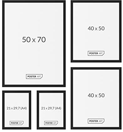 POSTER ART El Dorado Bilderrahmen Set 5 Stück - Zum Aufhängen aus MDF und Acrylglas - Wand Bilderrahmen Moderner Fotorahmen - Schwarz 3 Verschiedene Größen