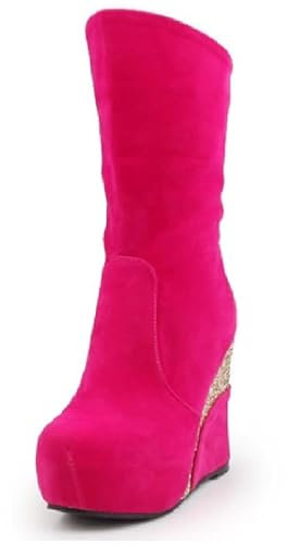 JIEEME Zd3161 - Stivali da donna a mezza gamba, con punta rotonda, slip-on e tacco alto, realizzati a mano, da donna, Rosa., 39 EU