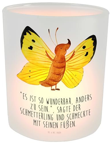 Mr. & Mrs. Panda Kerze Schmetterling Zitronenfalter - Geschenk, Teelichtglas, Windlicht Deko, Windlicht Dekorieren, Gute Laune, Selbstliebe, Fakten,