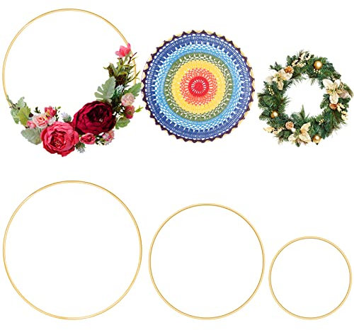 Cosysparks Metallringe zum basteln, 6 Stück traumfänger ringe 10cm 15cm 20cm drahtringe zum basteln Gold metallring kranz für Traumfänger Festival Kränze Makrame DIY Handwerk (Gold)