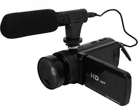 Video Camera Camcorder, HD 1080P Digital Camera Recorder 16MP 16X Zoom 180° Rotation 2.4in TFT Screen Vlogging Camera with 1020mAh Battery, 0.45X Wide Angle (UK Plug)