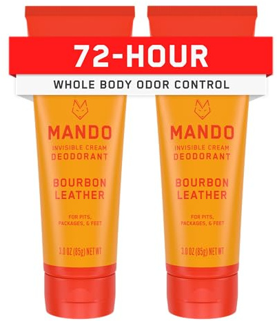 Mando Whole Body Deodorant For Men - Invisible Cream - 72 Hour Odor Control - Aluminum Free, Baking Soda Free, Skin Safe - 3 Ounce Tube (Pack of 2) - Bourbon Leather