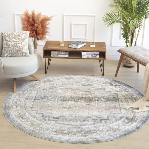 Livabliss Jennifer Sitra Vintage Round, Living Room – 200 cm, Blue & Beige