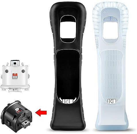 NC 2 Motion Plus Adapter Sensor and 2 Silicon Case use for Wii Remote Controller, Motion Plus Adaptor Accelerator Replacement for Wii Motion Plus Adapter (White Black)