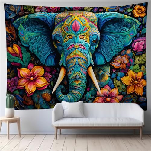 OaKita Elefant Wandteppich Bohemian Tapisserie Kreativ Tier Drucken Wandbehang Elefant Wandtuch Wandteppich aus Polyster Wohnheim-Dekoration (A06,230 x 180 cm)