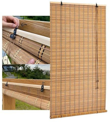 DUYULIANG Tapparella A Rullo Avvolgibile in Bamboo, Tende A Rullo per Interni, Tenda da Sole in Bamboo Naturale, Cortina di bambù Decorativa Vintage, per Porte Finestre Esterni, Personalizzabile