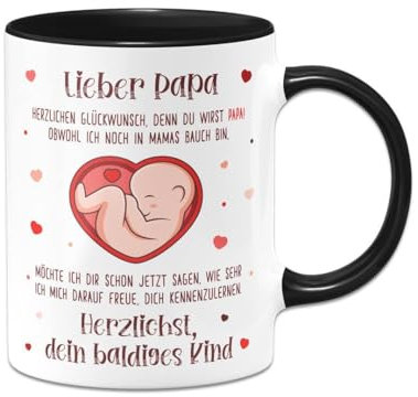 Tassenbrennerei Tasse - Lieber Papa herzlichen Glückwunsch, denn Du wirst Papa - Geschenk für werdenden Vater - Schwangerschaft verkünden (Schwarz)