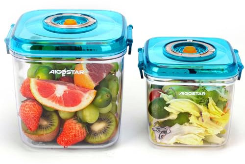 Aigostar Recipientes para Envasar al Vacío, 1,3L + 2,6L, Material Duradero de Calidad Alimentaria, para Almacenamiento de Alimentos, Conservación de Frutas, Preparación de Comidas y Encurtidos