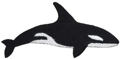 Wal Orca Killerwal Schwertwal Aufnäher zum aufbügeln oder aufnähen Bügelbild Aufbügler für Kleidung gestickter Bügelflicken Applikation Patch Größe 9,5 x 4,6 cm