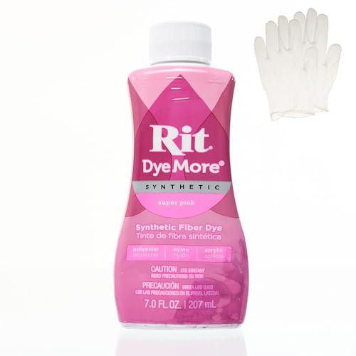 Rit DyeMore - Tinte de fibra líquida sintética de 7 onzas, paquete individual con guantes de plástico para ropa, decoración y manualidades, súper rosa