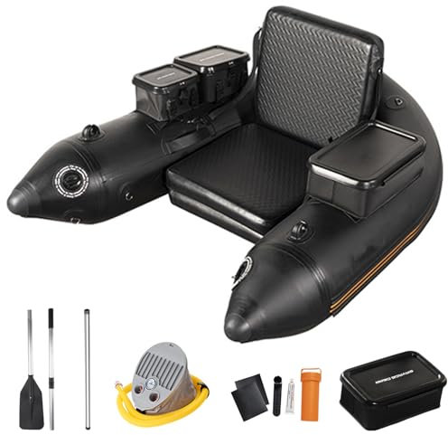 Tube de flotteur de pêche, bateau de pêche gonflable avec pagaie, poches de rangement, plateau pour équipement de pêche, capacité de charge de 350 lb, bateau ventral portable pour la pêche black