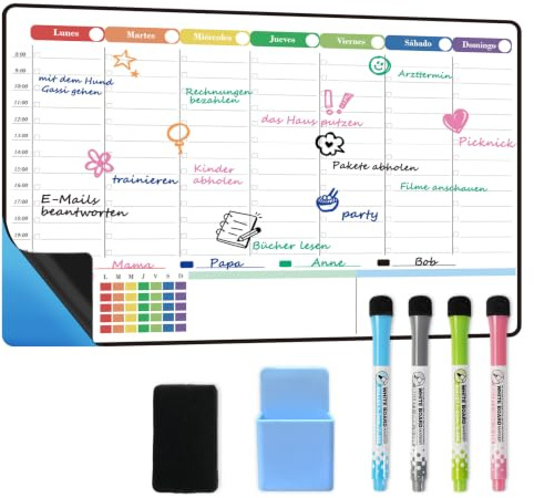 POPRUN Planificador Semanal Pared, Calendario Adhesivo, Organizador Nevera | Ideal Para Planificación De Menús, Listas De Compras, Recordatorios De Actividades Cotidianas Y Gestión De Tareas Laborales