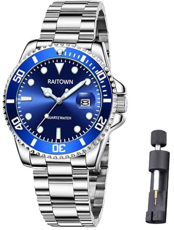 Raitown Herrenuhren Edelstahl Quarz Wasserdicht Leuchtende Mode Klassisches Großes Zifferblatt Blau Grün Schwarz Uhr Männer Geschenk Armbanduhr