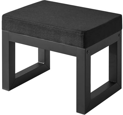 IBUYKE 16 Inch Small Foot Stool Ottoman, Rectangle Linen Foot Rest with Padded Seat and Metal Legs, Modern Ottoman Foot Rest for Living Room Bedroom Entryway Couch, Black WBD001B