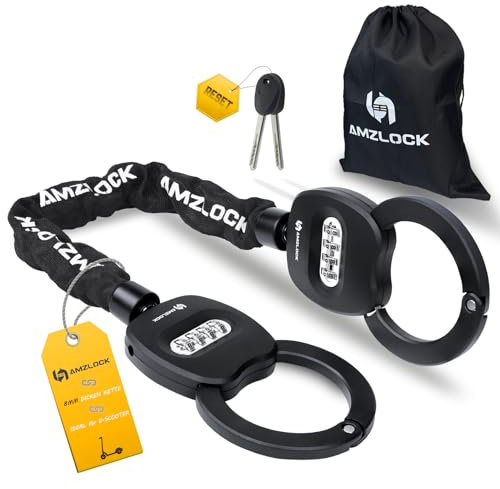 AMZLOCK Candado Patinete Electrico, Candado Seguridad con Forma de Esposas, Scooter Eléctrico Antirrobo Bloqueo con Bolsillo, Candado Antirrobo con Cadena de 8mm de Grosor