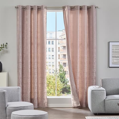 Como Gardinen 2er Set Vorhänge Taupe 245 x 140 cm Moire Effekt - Blickdichte Ösenschals aus Polyester Wohnzimmer Kinderzimmer Schlafzimmer Büro