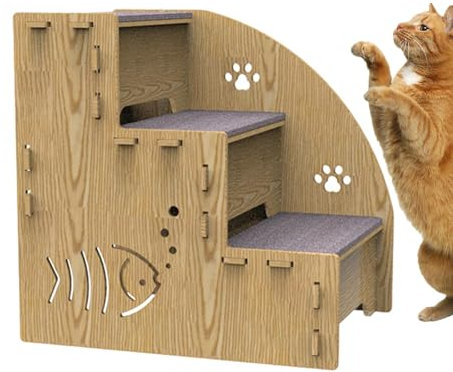 Wood Dog Stairs - Wood Cat Ladder, Pet Ramps Stairs | Indoor Pet Elevation Stairs with Uncompromising Design, Pets Up and Down Steps, Animal Climbing Step Ladder for Indoor Outdoor, 35x26x35cm