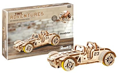 Revell Tiny Adventures Roadster I Einzigartiger Roadster dynamisches Design I Gummibandmotor für Vorwärts und Rückwärtsbewegung I Rückzugsmechanismus für realistische Fahrt I Modell aus Holz