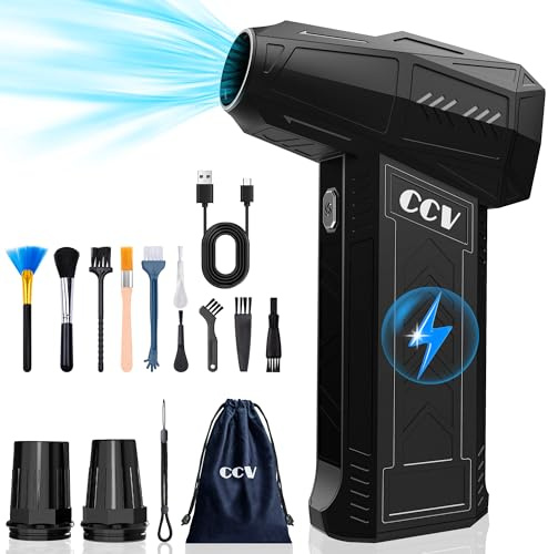 CCV Compressed Air Duster - 180000RPM Electric Air Duster for Cleaning Keyboard&PC 3 Gears Adjustable Rechargeable Cordless Jet Dry Blower Air Blower for Car and Home