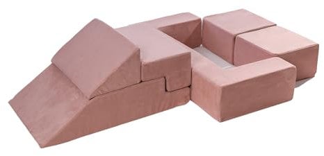 MEOWBABY Modulares Sofa für Kinder - Weiche Schaumstoffbausteine zum Spielen, Velvet, Rosa