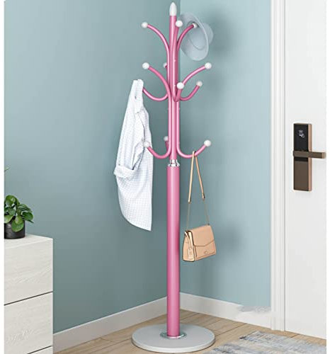 Porte-manteau sur pied avec cintre en métal pour sacs à dos, parapluies et sacs à main, simple mais élégant, avec base ronde stable en marbre rose