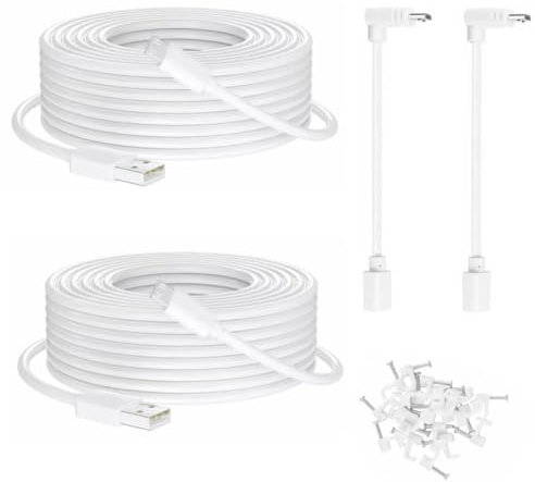 Micro USB Camera Extension Cable for Wyze, [2-Pack, 30ft] Power Extension Cord for Wyze Cam V4,Wyze Cam Pan V3,Wyze OG,Wyze Cam V3 and V3 Pro, with L-Shaped Adapter