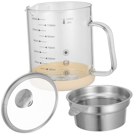 DECHOUS Fettabscheider Aus Kunststoff Mit Feinmaschen Sieb Zum Kochen 1200ml Ölbehälter Für Küche Ergonomischer Griff Und Abnehmbares Sieb Zur Fettaufbewahrung
