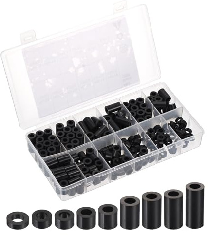 PATIKIL M6 Nylon Spacer Set, 180Pcs Non-Threaded ABS Round Spacer Standoff Assortment Electrical Outlet Spacers for PCB Motherboard, Circuit Board, Switch and Receptacle, Black