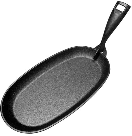 10.6 X 6.89in Cast Iron Skillet, Cast Iron Sizzler Pan Oval Shape Griddle Pan for Stove Cooking Grilling Meats Seafood