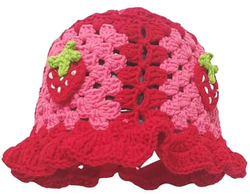 Luxylei Frauen Häkeln Eimer Hut Stricken Handgemachte Faltbare Strand Hut Süße Handgewebte Fischerhut Erdbeere Pilz Ohr Wärmer Hut