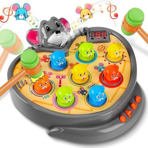 YOOHBERRYS Juguete de Martilleo Topo, Juego de Golpear Topos, Juego Musical de Whack con 5 Modos y 9 Pistas Musicales, Juguetes Interactivos Educativos Montessori para Niños de 3 Años