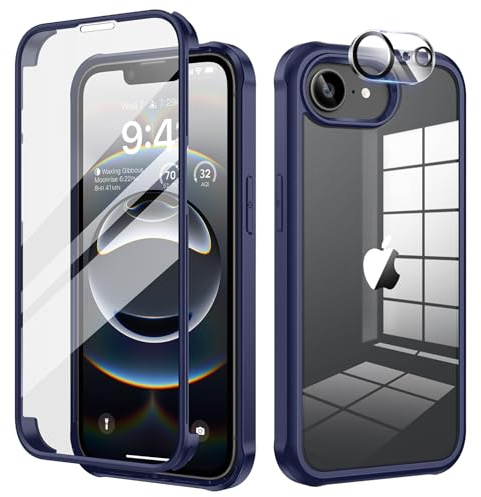 seacosmo für iPhone 16E/17E Hülle mit eingebautem Panzerglas Displayschutz und Kamera Schutzfolie [9H HD], 360 Grad Handyhülle Ganzkörper Stoßfeste iPhone 16E/17E Case - Blau