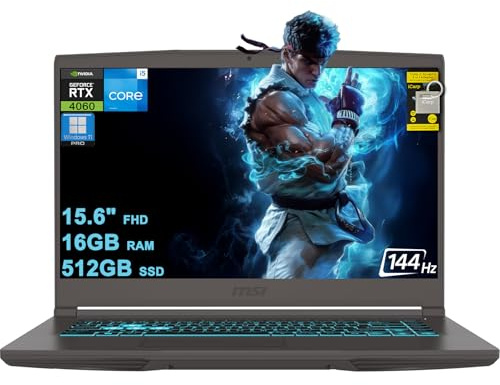 MSI Laptop delgada para juegos de 15.6 pulgadas FHD IPS 144Hz Intel 8-core i5-13420H (Beats i7-12650H) 16GB RAM 512GB SSD GeForce RTX 4060 USB-C retroiluminado Win11Pro con hub ICP