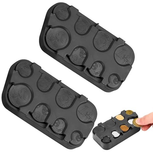 2 Stück münzbox für kleingeld, Euro-Münzsammler Mit Schnell-Fixierung (Kleingeldbox),Münzbox,Münzhalter Münzsortierer,Kleingeld Sortierer Für Auto,Taxi,8 Fächer Von 2 Euro Bis 1 Cent(Schwarz)