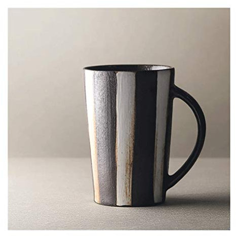 Mug Kaffeetassen, Kaffeetasse mit großem Fassungsvermögen und großem Henkel, Keramiktasse für Kaffee, Tee, Kakao und Glühgetränke, Retro-Tassen mit weiß-braunen Streifen