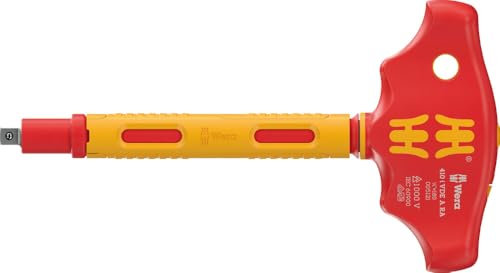 Wera 05005121001 410 i VDE A RA Tournevis adaptateur isolé VDE à manche en T avec fonction cliquet pour douilles 1/4, 1/4 x 130 mm