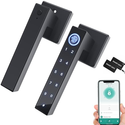 Goluckog Cerradura de puerta de huellas dactilares, perilla de puerta inteligente, cerradura de puerta de entrada sin llave con asa, cerradura de puerta digital biométrica, teclado táctil electrónico